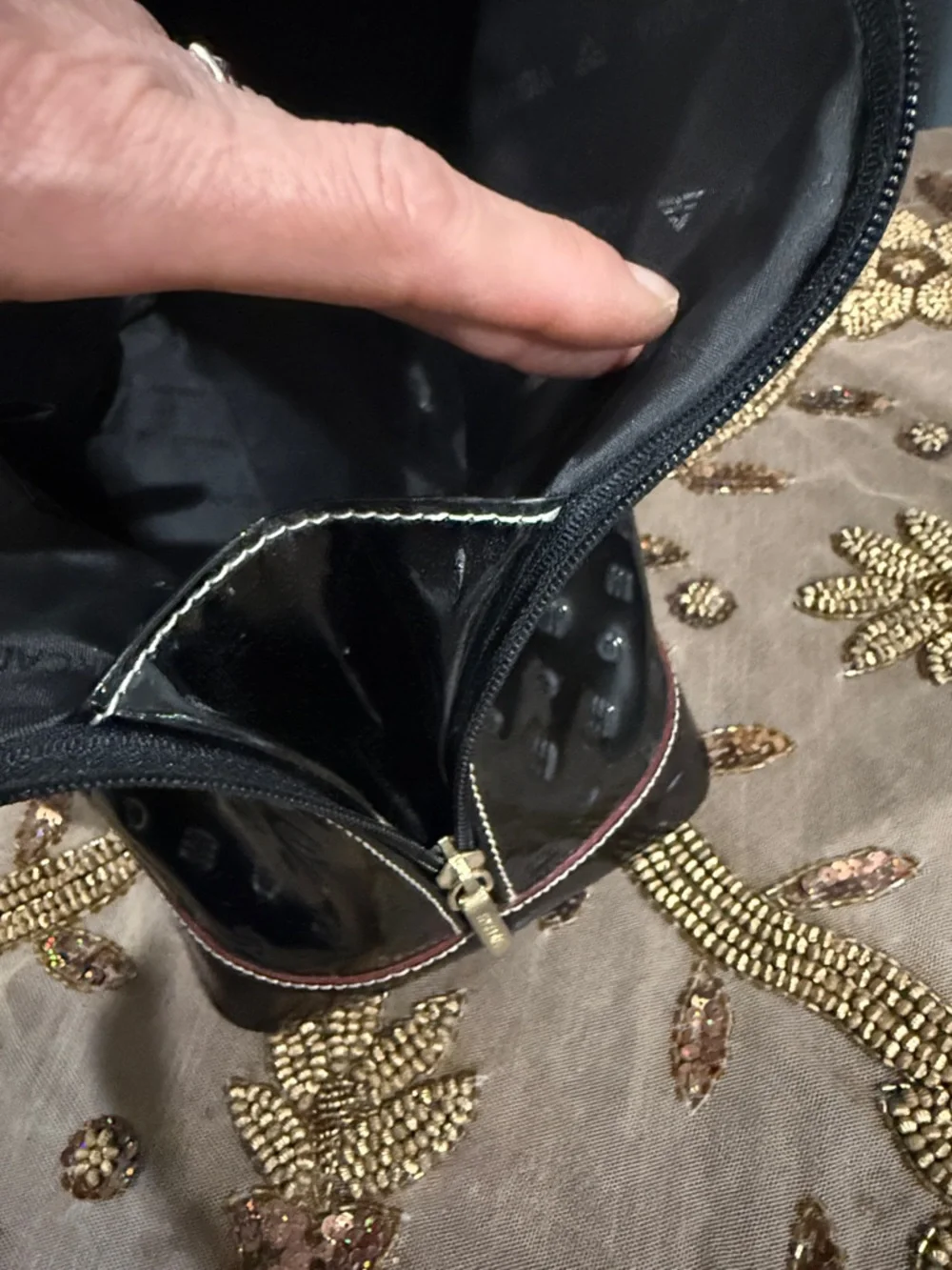 Arcadia Black Patent Leather Tote with Subtle Red Trim